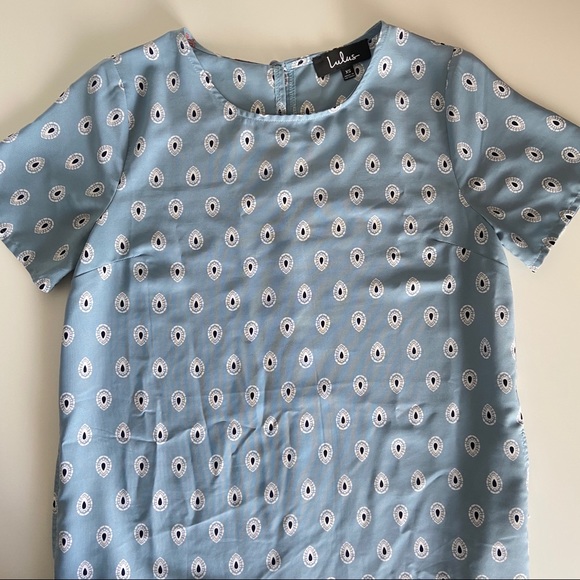 Lulus Secret Paradise Blue Print Shift Dress Sz XS - Picture 4 of 8